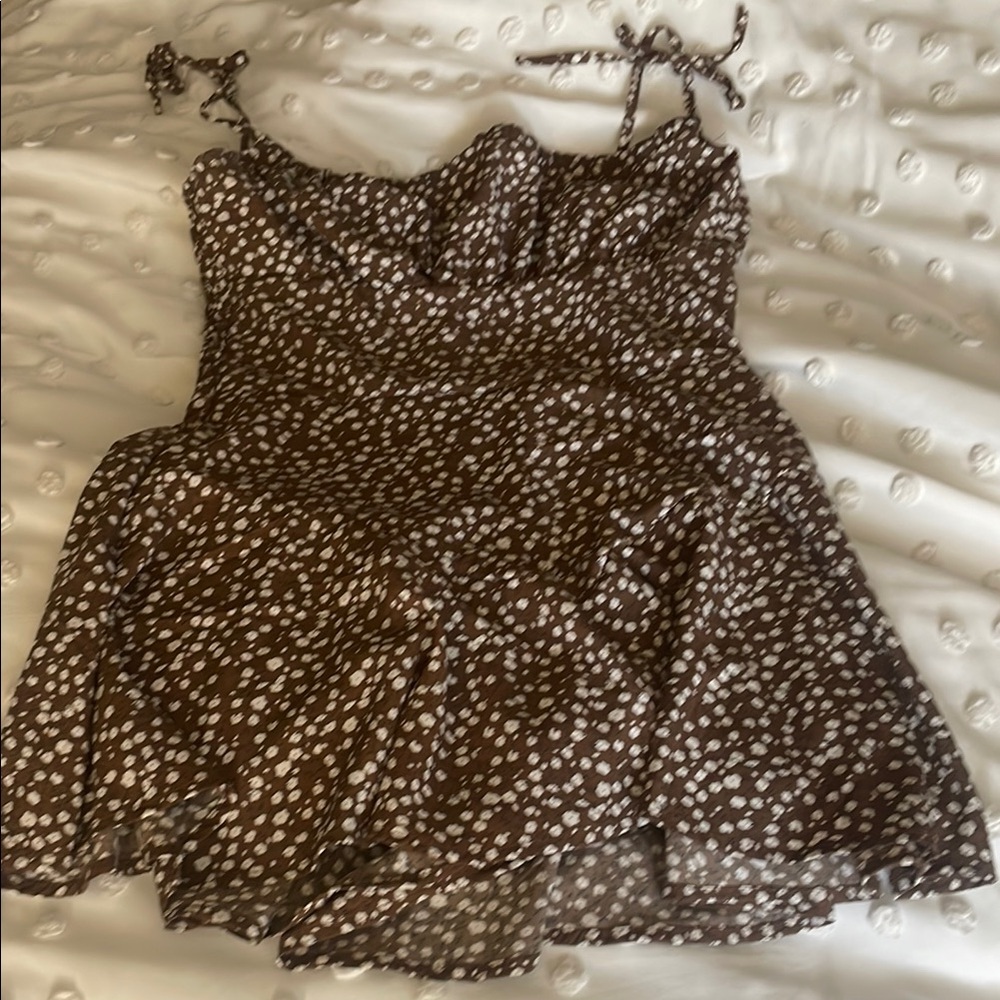 Brown and White Flowered Romper